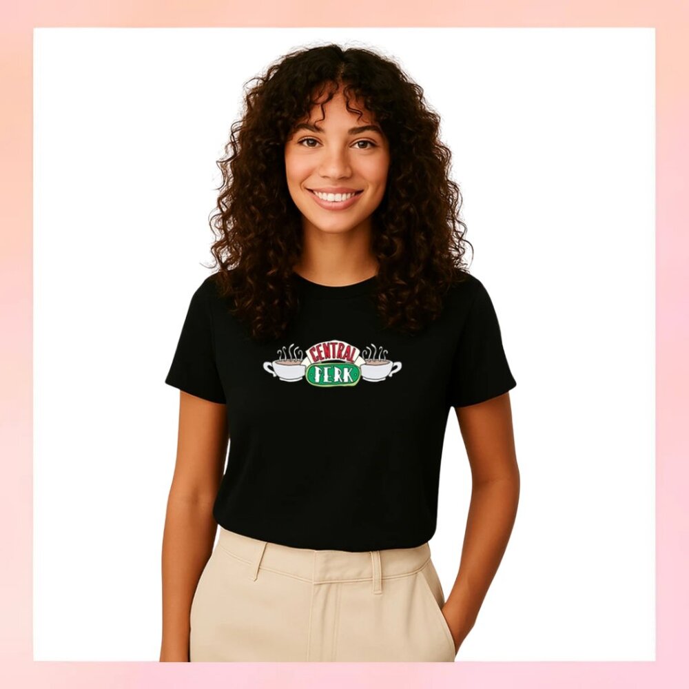 Friends Central Perk Coffee Shop Logo Black Graphic T-Shirt Tee S/M